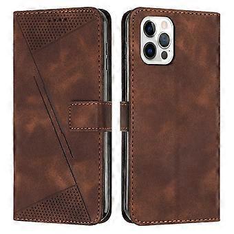 Case For Iphone 13 Mini Brown Fantasy Triangle Skin-feel Embossed Card Wallet No7232