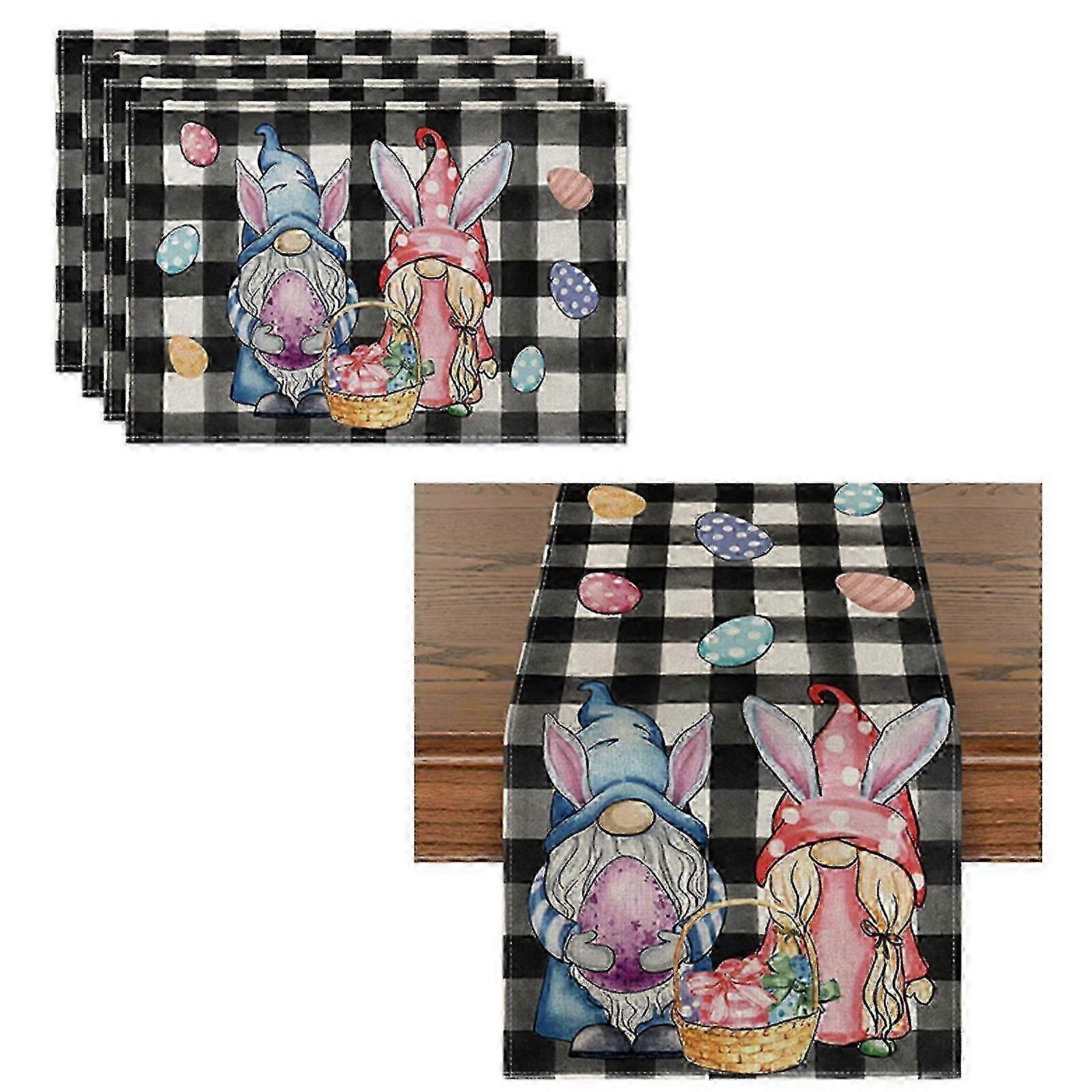 2025 Artoid Mode Easter Bunny Easter Table Runner Off-white, Seasonal Spring Flowers Holiday Kitchen Dining Table Runner