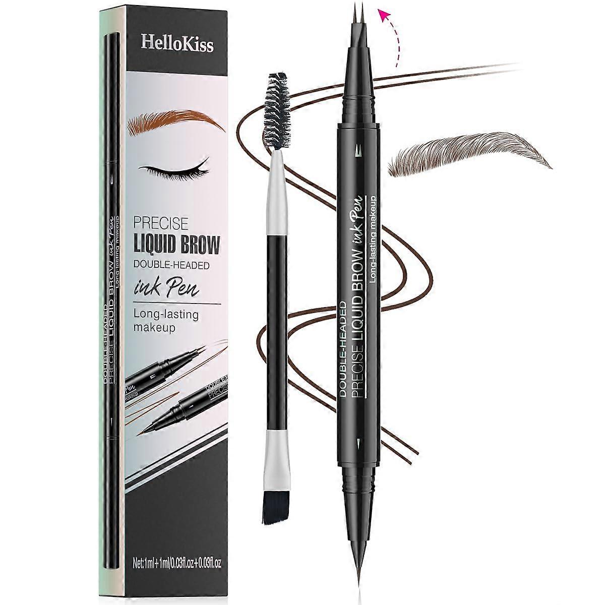 Dual Ended Microblading Eyebrow Pen and Pencil Waterproof Long Lasting Dark Brown for Precise Brows