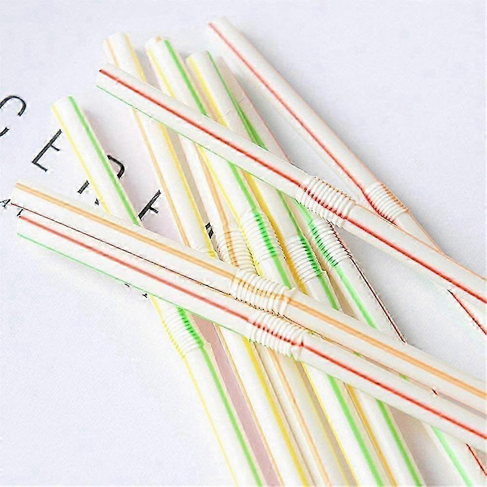 500pcs Plastic Drinking Straws 8 Inches Long Multi-Colored Striped Bedable