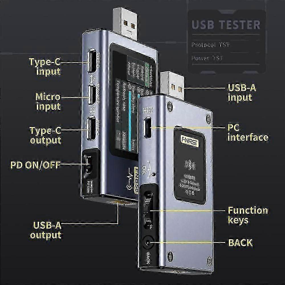 Fnb58 Usb Digital Voltage Current Measuring Instrument Type-c Multi-function Fast Charging Tester Qc/pd Decoy Grey
