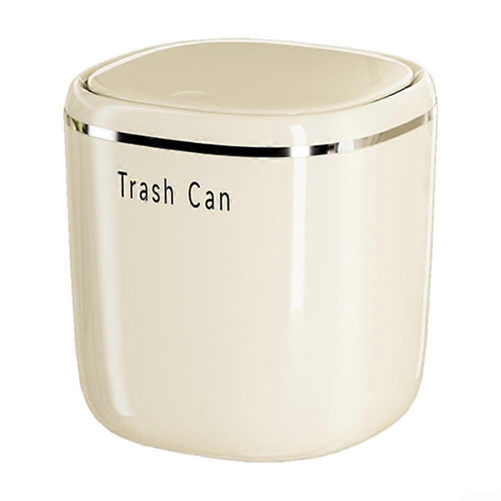 Desktop Trash Can with Push Lid, Compact SpaceSaving Small Waste Bin for Home or Office, White