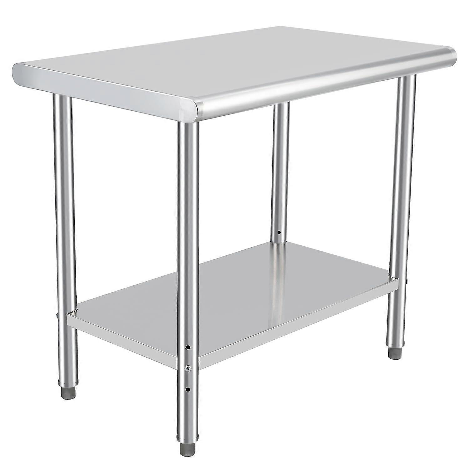 48x24 Stainless Steel Work Table with Backsplash, Adjustable Height, Double Shelves, NSF Certified
