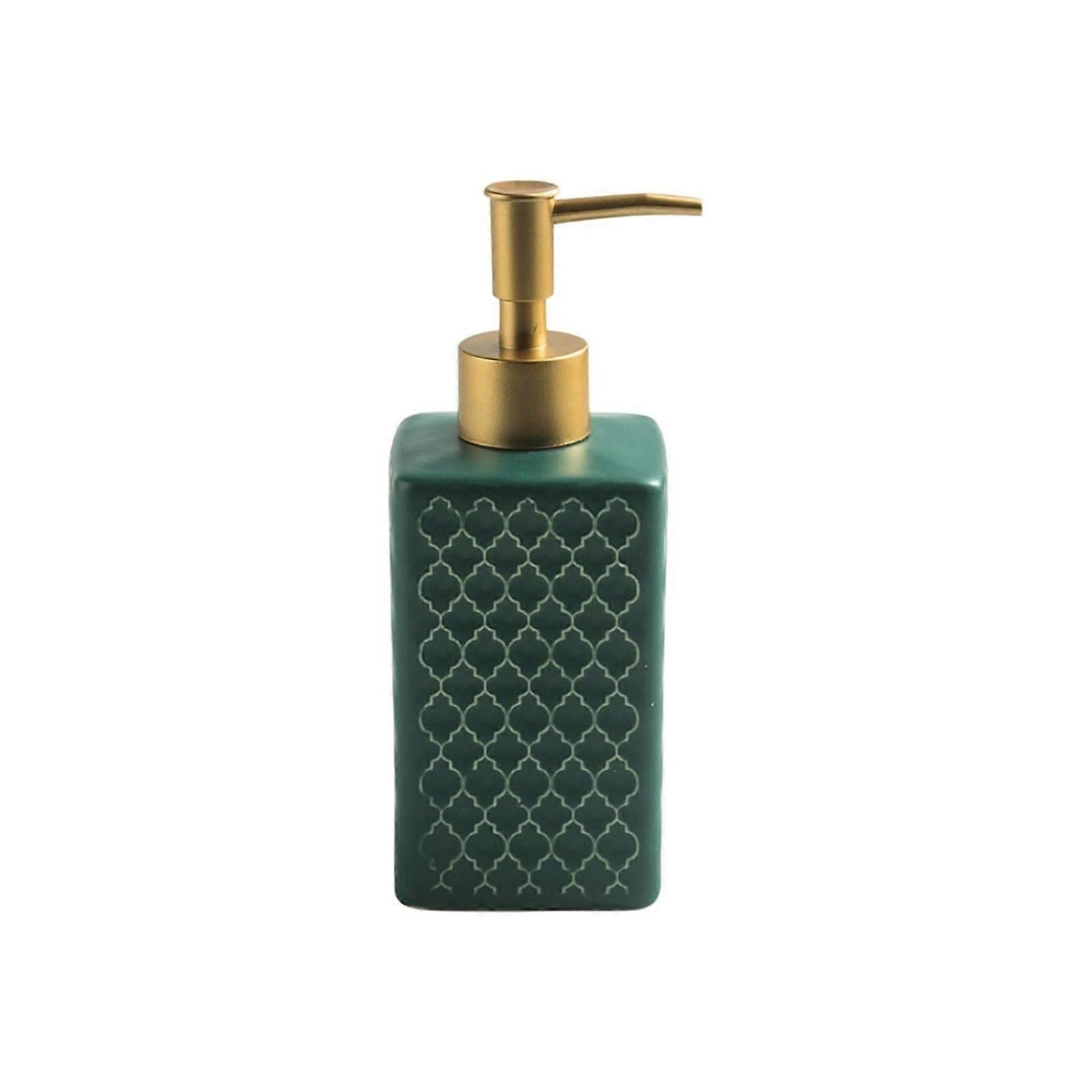 Ceramic Soap Dispenser Square Refillable Lotion Pump Bottle for Bathroom Kitchen Green