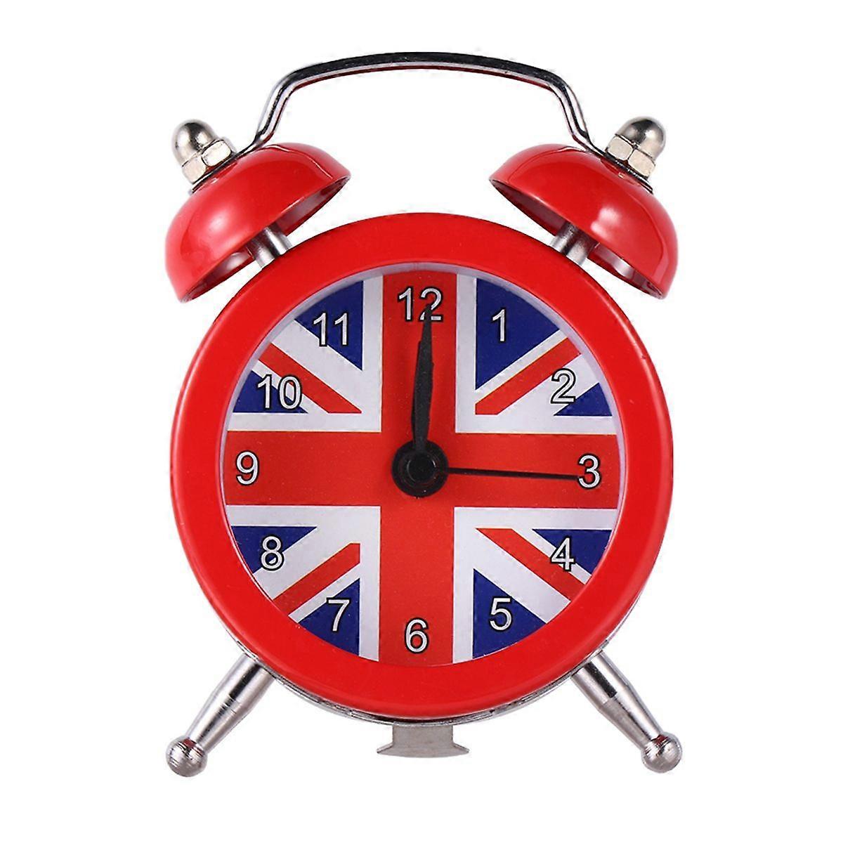 1pc Union Flag Pattern Clock Desktop Alarm Clock Bedside Wake-up Device Mini Time Displayer for Home Dorm Red