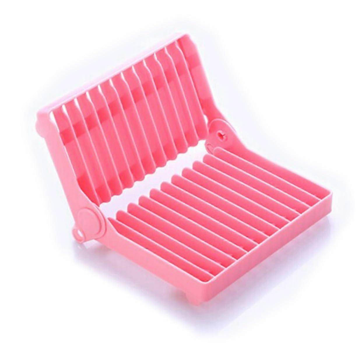 Foldable Pink Dish Drying Rack with Utensil Holder for Kitchen Counter SpaceSaving Compact Organizer