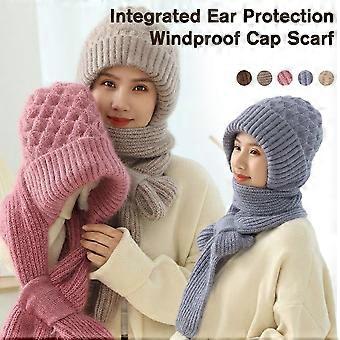 Protezione dell'orecchio integrata berretto antivento sciarpa a maglia cappello addensamento inverno