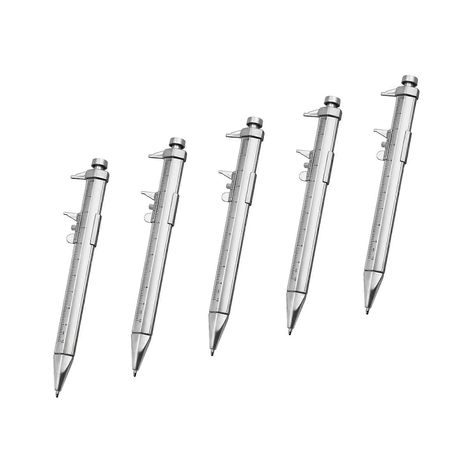 5Pcs Multifunction Measuring Pen with Vernier Caliper and Ruler 0100mm Smooth Writing Tool