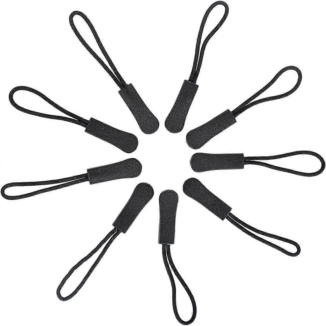 Zipper Pulls - Black Nylon Cord Zipper Pulls with Non-Slip Gripper (10pcs)