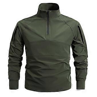 Tactisch gevechtsshirt voor heren, legergroen, sneldrogend, ademend, lange mouwen, 1/4 ritssluiting, slim fit.