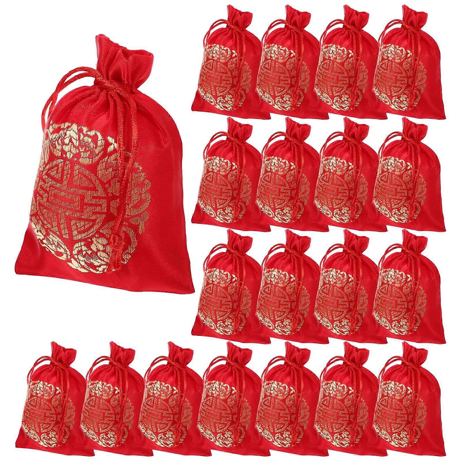 Red Silk Drawstring Candy Packing Bags for Gift Storage 20Pcs