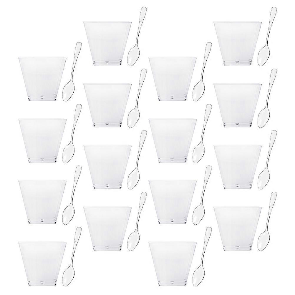 Plastic Dessert Cups Square for Home Use 100Sets with Spoons