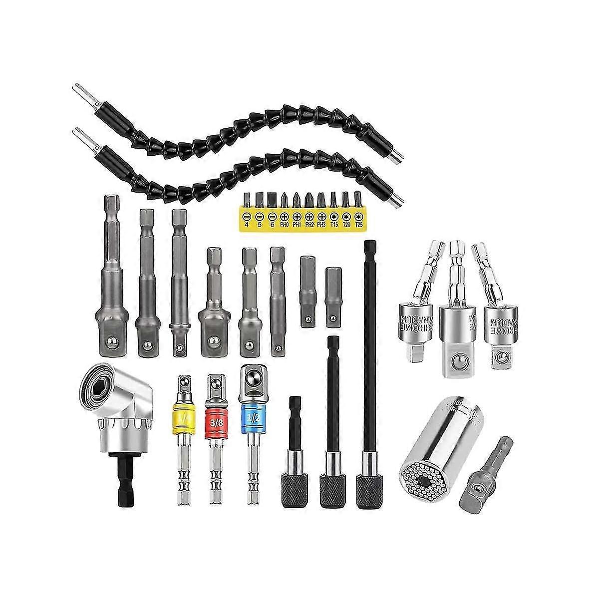 32pcs Flexible Drill Bit Extension Set, Rotatable Joint Socket 1/4 3/8 1/2 Inch Hex Socket Adapter