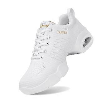 Ediodpoh Damen-Sport-Jazzschuhe – Schnürschuhe, atmungsaktive Fitness-Sneaker mit Luftpolsterung, Weiß, Größe 42, geeignet für Tanz und Training
