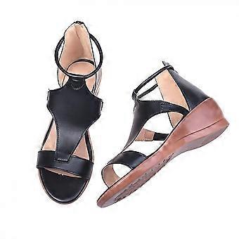 UTTOASFAY Dames Sandalen met Rits en Ronde Neus en Wedge, Zomersandalen in Grote Maten, Zwart 38