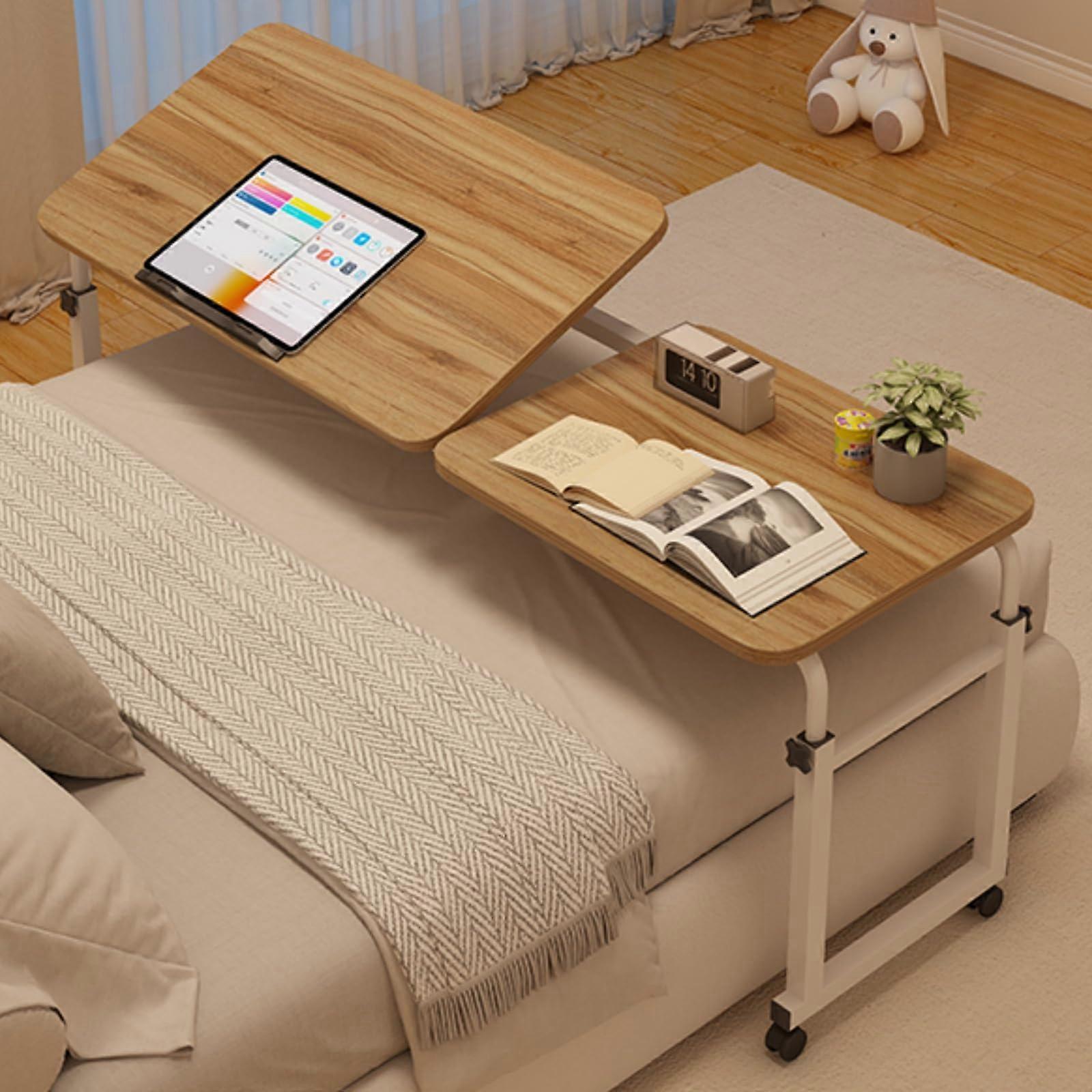 Overbed Table with Wheels Adjustable Height Bed Desk for Laptop and SpaceSaving Work Surface