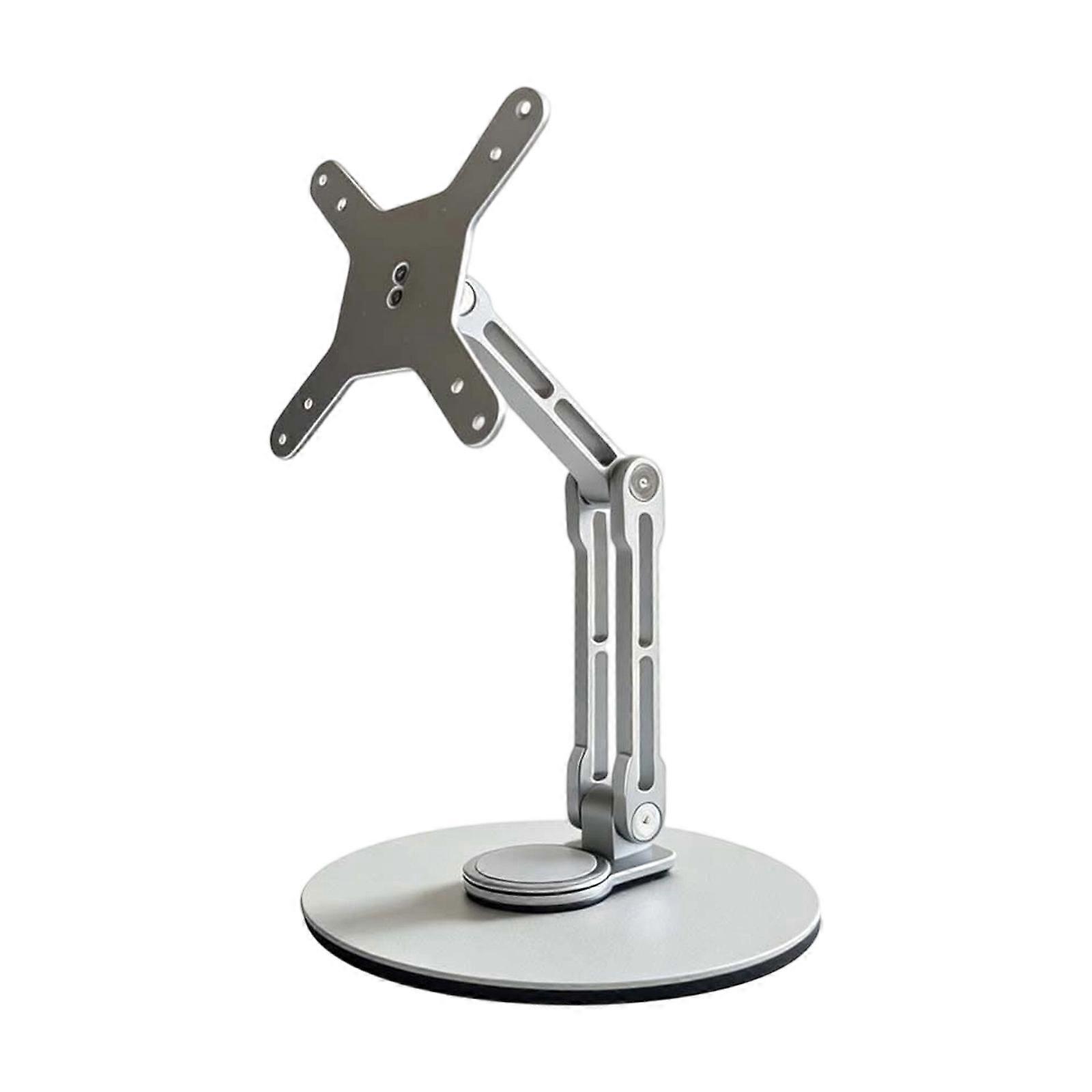 Support de moniteur à bras réglable en hauteur avec extension de 153 mm et 122 mm et base antidérapante pour poste de travail, couleur argent.
