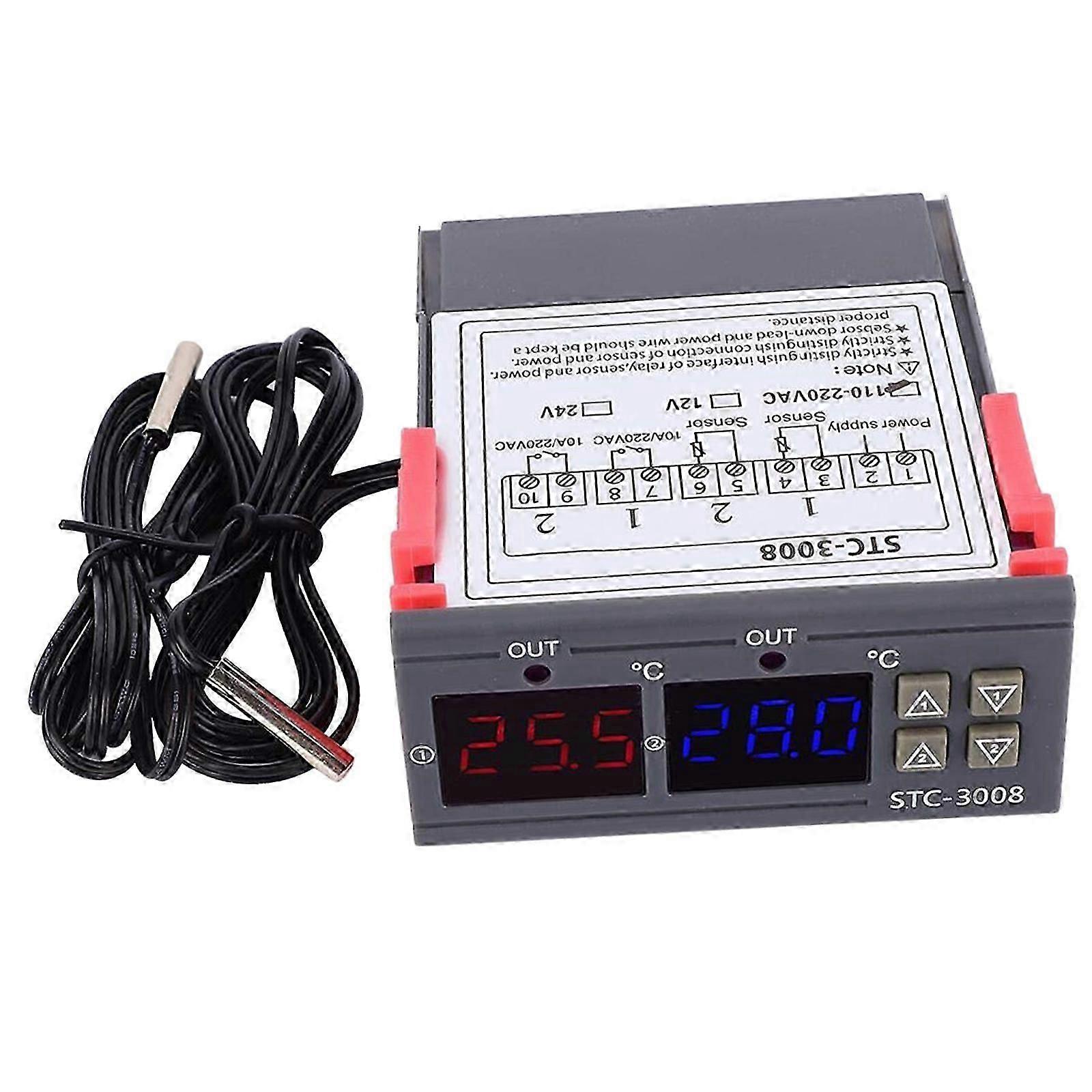 STC-3008 Switch with Waterproof Sensor Probe, Digital LED Temperature Controller