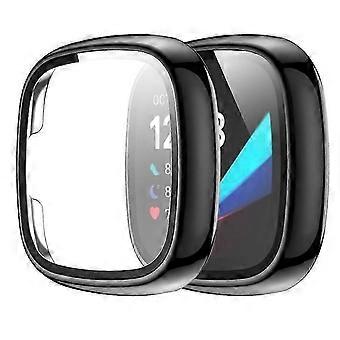 Compatible For Fitbit Versa 3/Sense Electroplating Hard PC Case with Tempered Glass Screen Protector Scratch Resistant Smart Watch