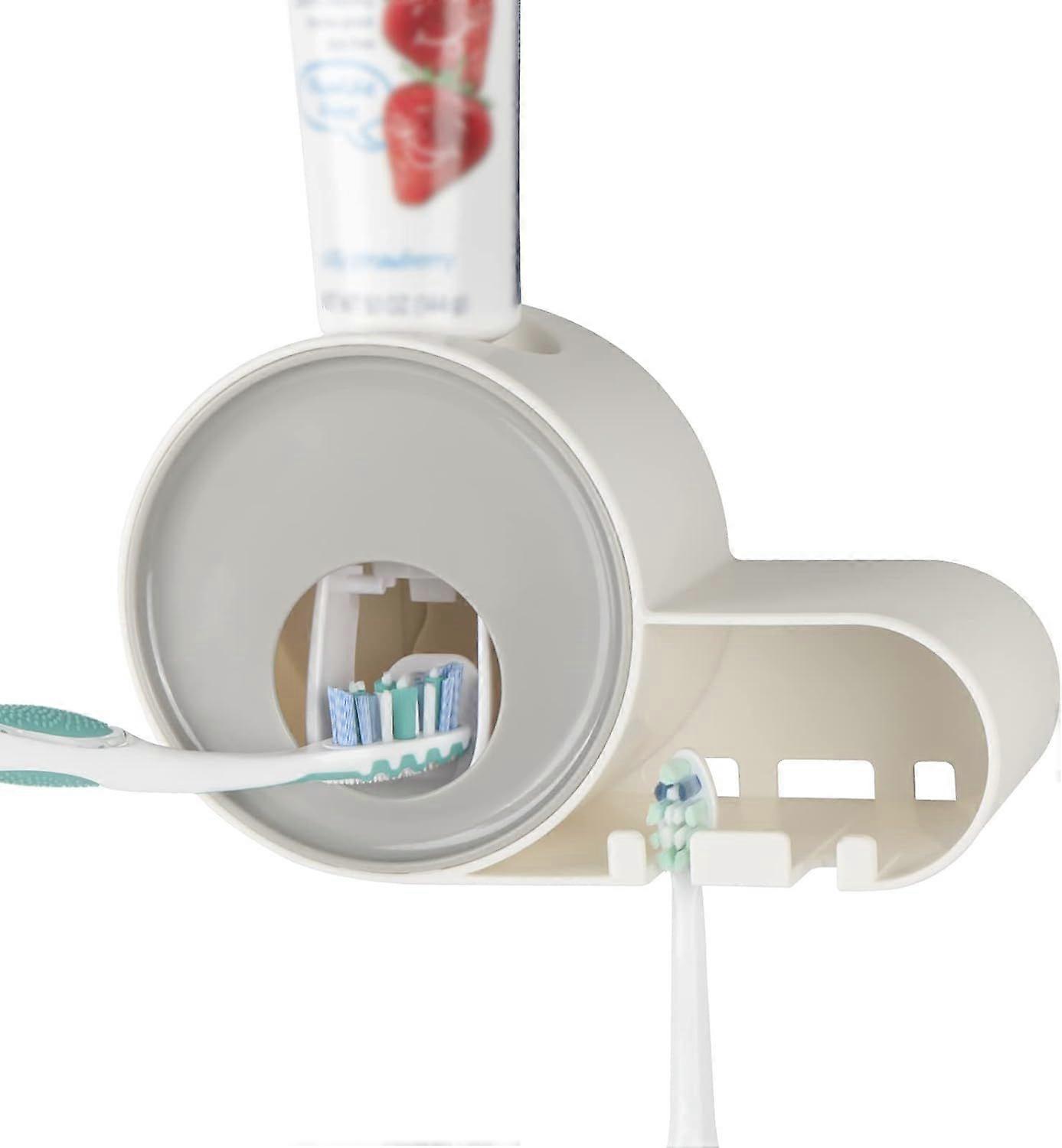 2-piece set Automatic Toothpaste Dispenser, Toothbrush Holder Wall Mounted, Bathroom Toothpaste Squeezer (Grey)