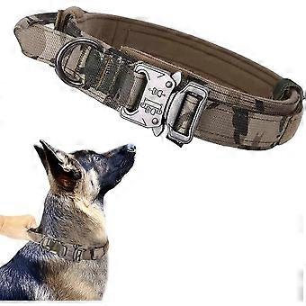 Tactical Dog Collar Military Dog Collar Adjustable Nylon Dog Collar Heavy Duty Metal Buckle with Handle for Dog Training Camo Large (Pack of 1)