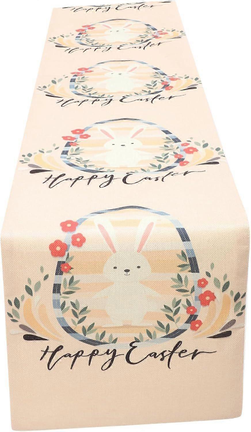 Decorative Table Runner for Easter Table Home Party Tablecloth Easter Eggs Rabbits Pattern 33 X 180 Cm 2-Layer Linen Table Flag