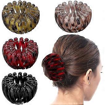 4 Pieces Vintage Geometric Retractable Hair Loopsponytail Holder Clip Bird Nest Shaped Hair Clips Hair Donut Bun Maker Hair Styling Tool For Women -20