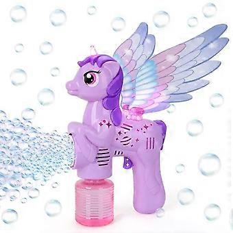 Bubble Guns for Kids, Luminous Unicorn Bubble Machine Gun with Wings, Automatic Bubble Machine Bubble Blower for Kids (Purple)