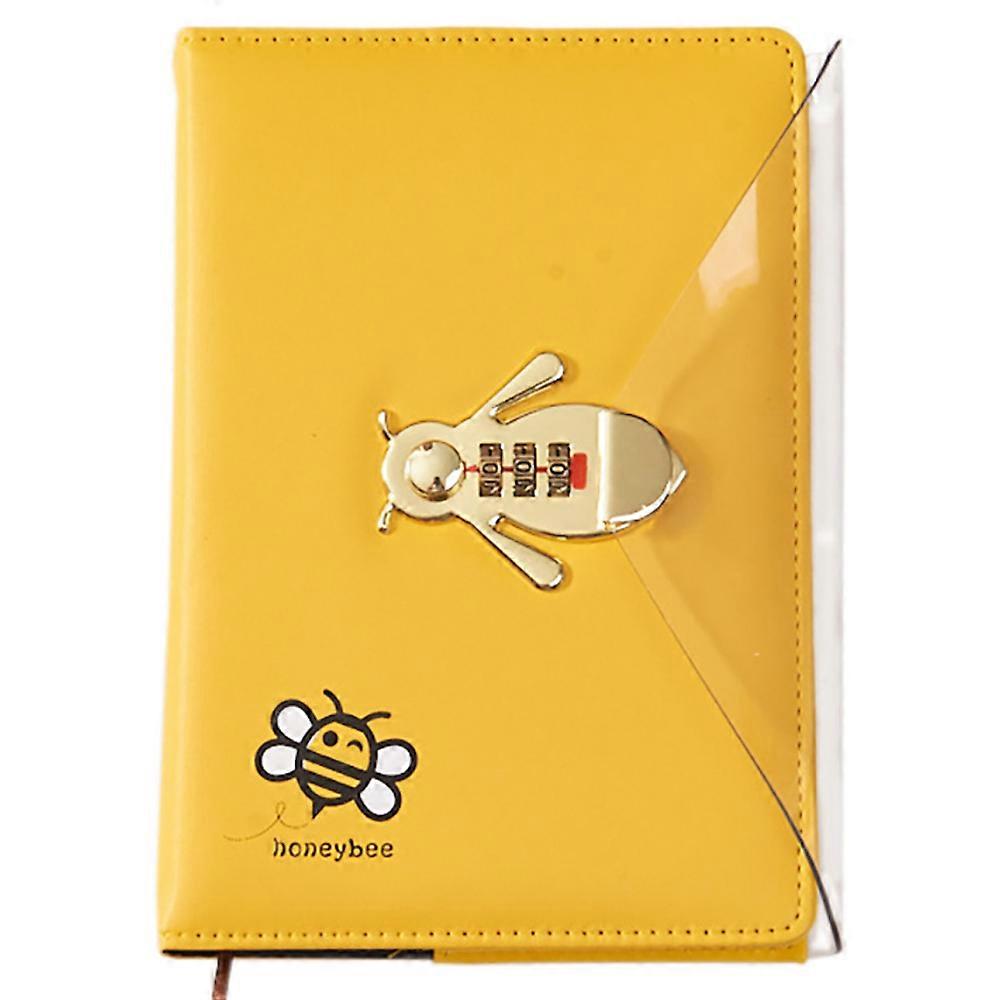 PU Leather Password Notebook, A5 Bee Lockable Diary, Journal with Bee-shaped Combination Lock
