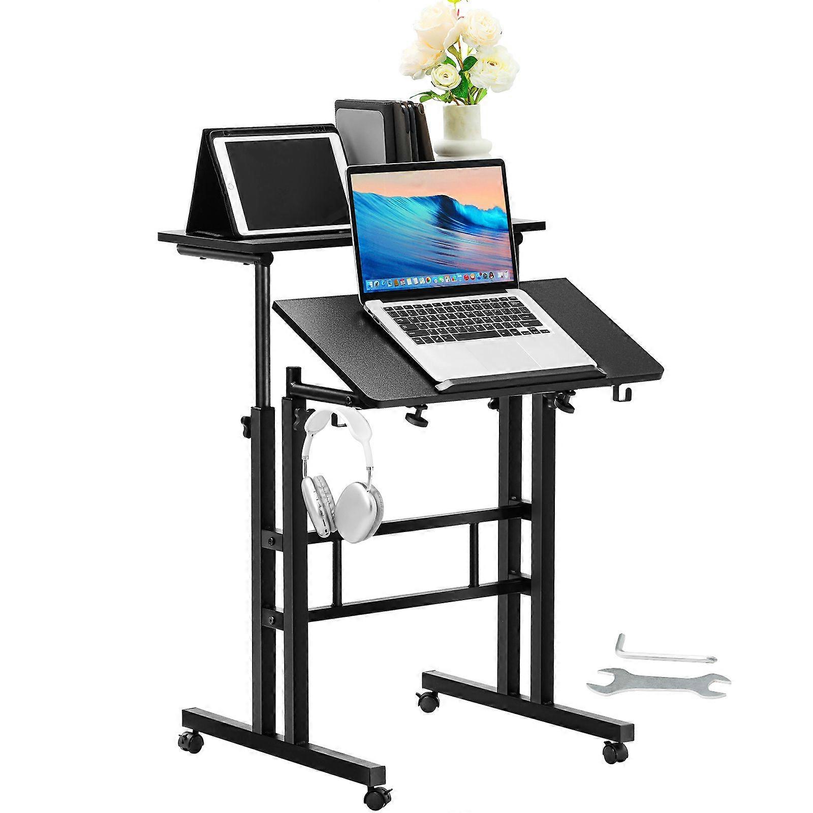 Mobile Standing Desk, 26.4"-44.9" Gas-Spring Height Adjustable,40LBS Loading