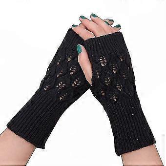 Winter Warmth Fingerless Gloves for Women, Long Hand Embroidered Knitted