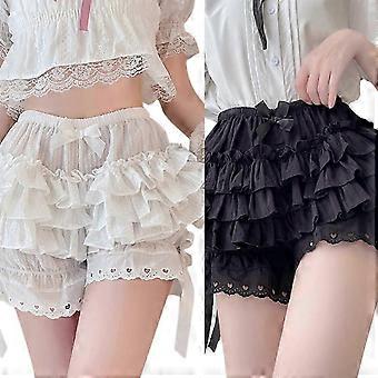 Black S Womens Vintage Layered Ruffle Lace Bloomers Safety Shorts Japanese Cute Bowknot Pumpkin Pant Frilly Knickers Panties, Cotton