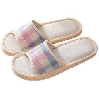 Women's Linen Slippers Indoor Home Use Non-slip Summer Bedroom Open-toe Flat Shoes Home Floor Couples Men Breathable Slides