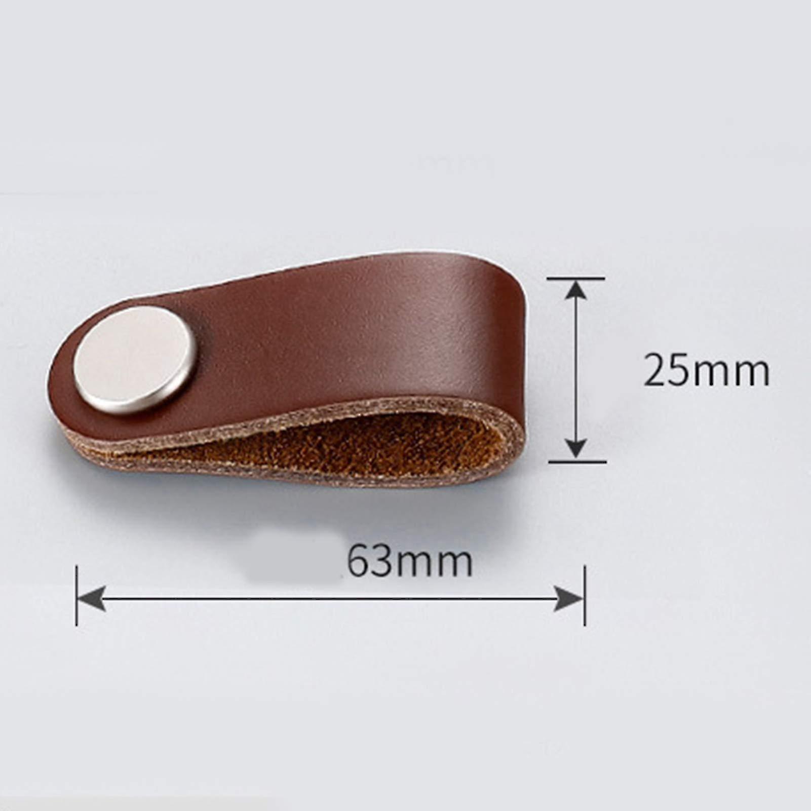 2pcs Leather Drawer Handles Pull Thick Double Sided Round Head Cowhide Handle, 96mm
