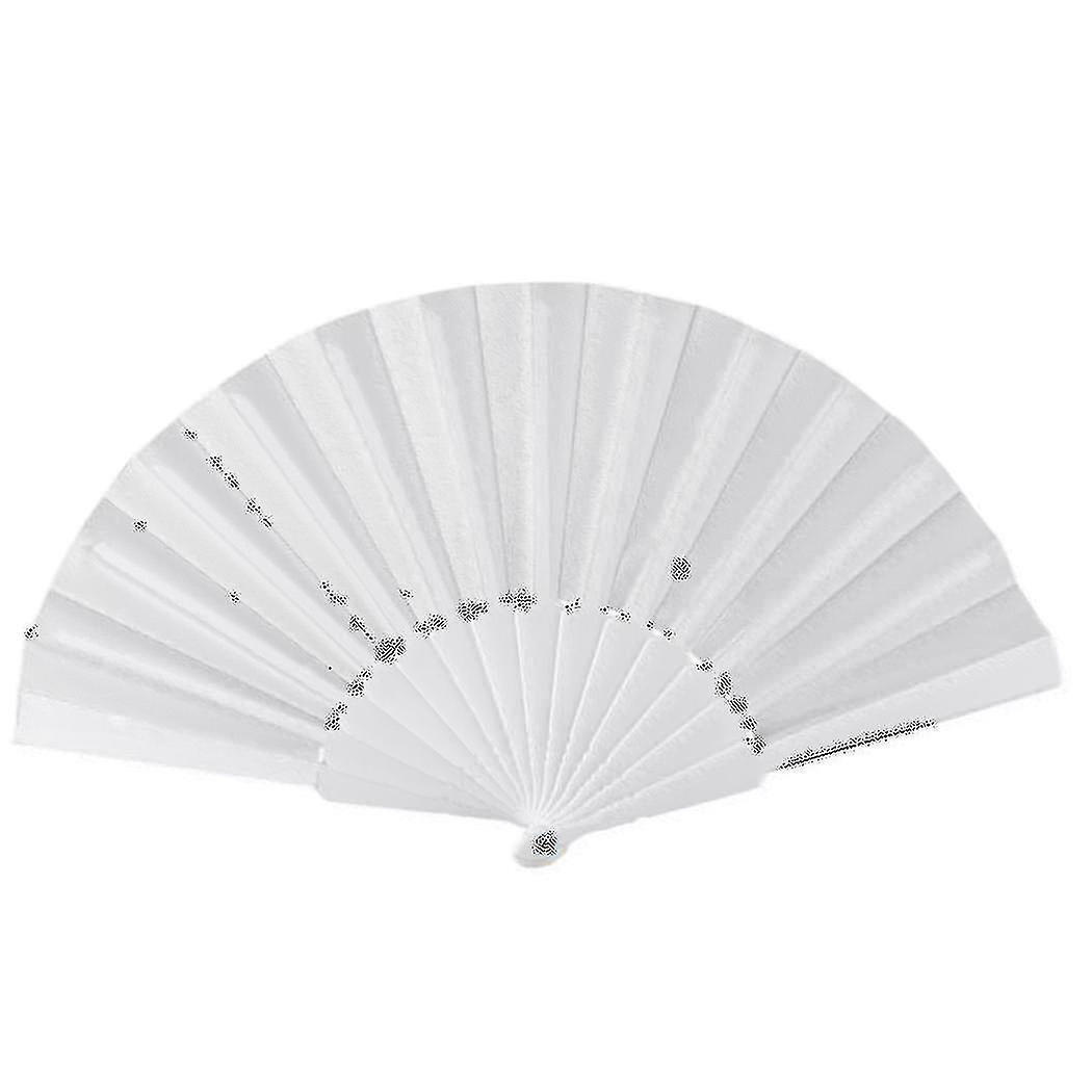 Plastic Fabric Hand Foldable Fan For Ladies Men White