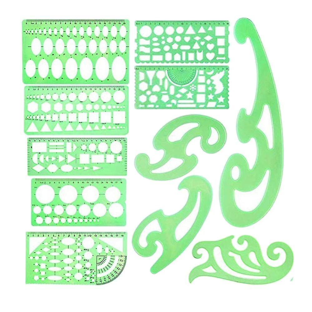 11pcs Drawings Templates Rulers Learn School Practical Measuring Multifunction Wide Usage Math Geom