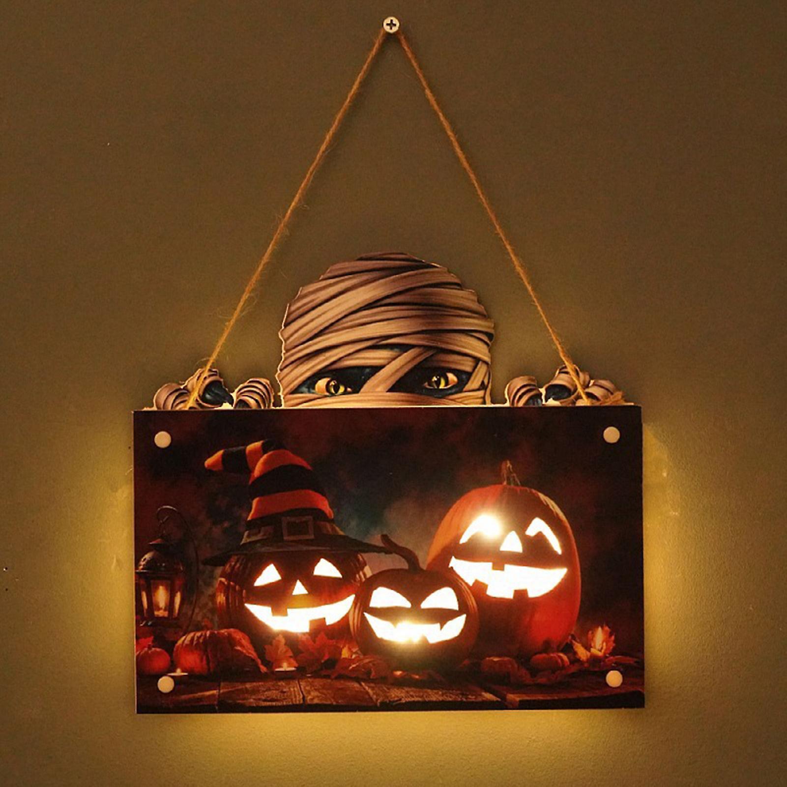 Halloween Luminous Doorplate Hanging Night Lantern Pumpkin Ghost Lantern