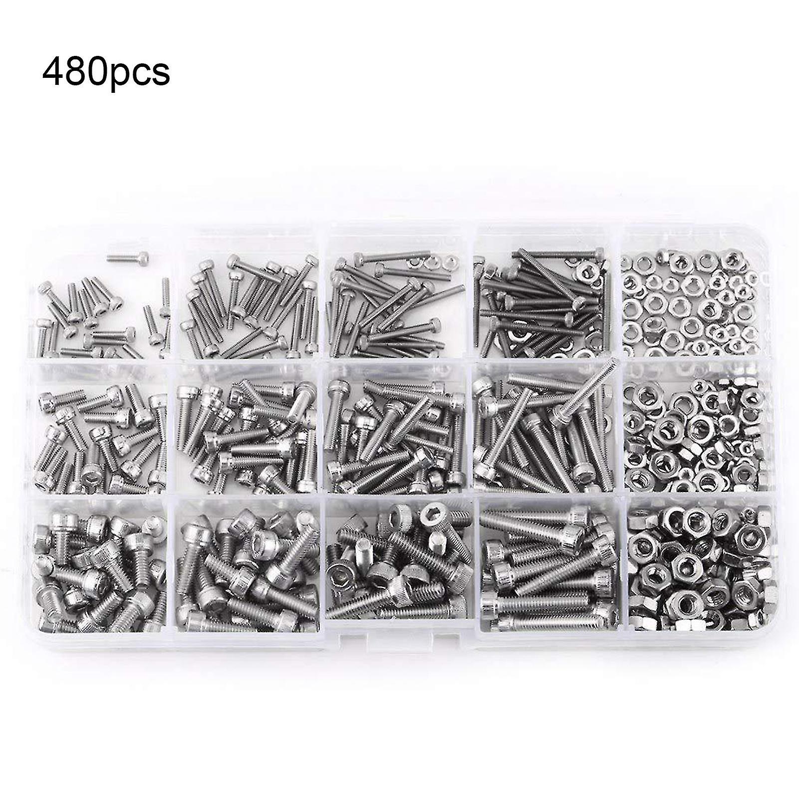 480pcs M2 / m3 / m4ステンレス鋼六角ソケットラウンドヘッドキャップボルトネジナットキット修理用収納ボックス付き