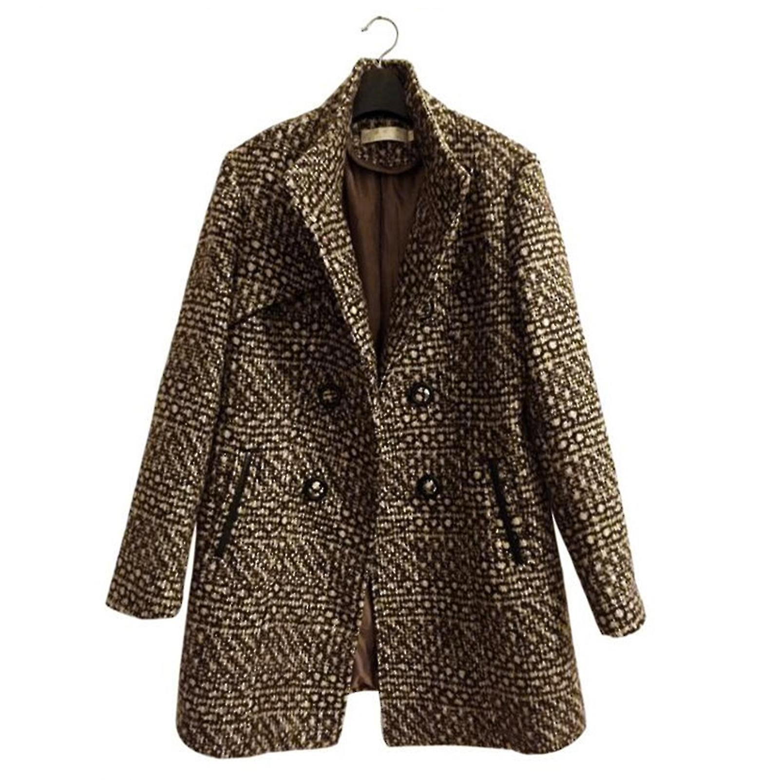 Women Winter Houndstooth Overcoat Elegant Style Ladies Woolen Trench Coat For Daily Working Office Wear