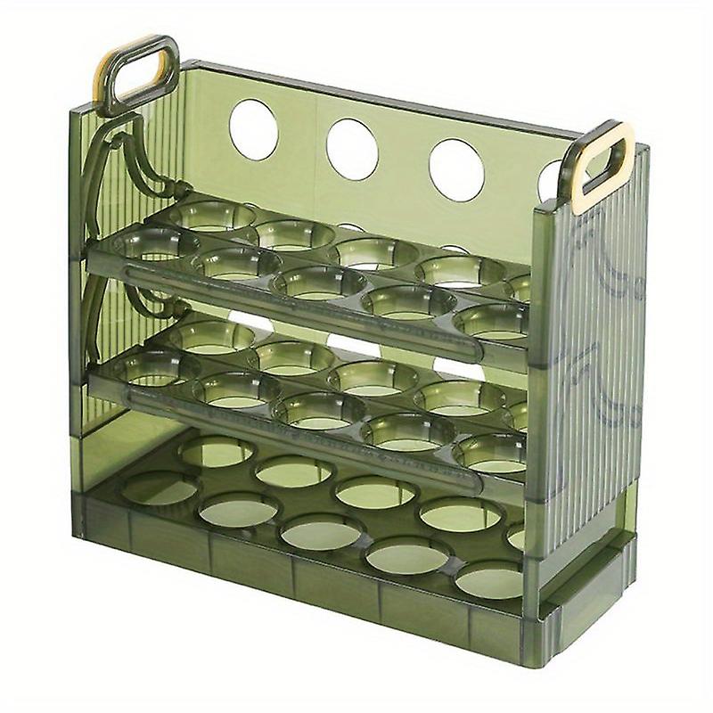 1pc Large Capacity Egg Holder For Refrigerator - 2/3 Layer Flip Egg Organizer With Handle - Reusable Plastic Clear Egg Tray Dispenser For Fridge Side
