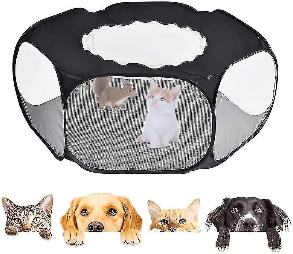 Folding Pet Playpen Crawling Small Animal Tent 120*60*38cm Black Cloth With Cover