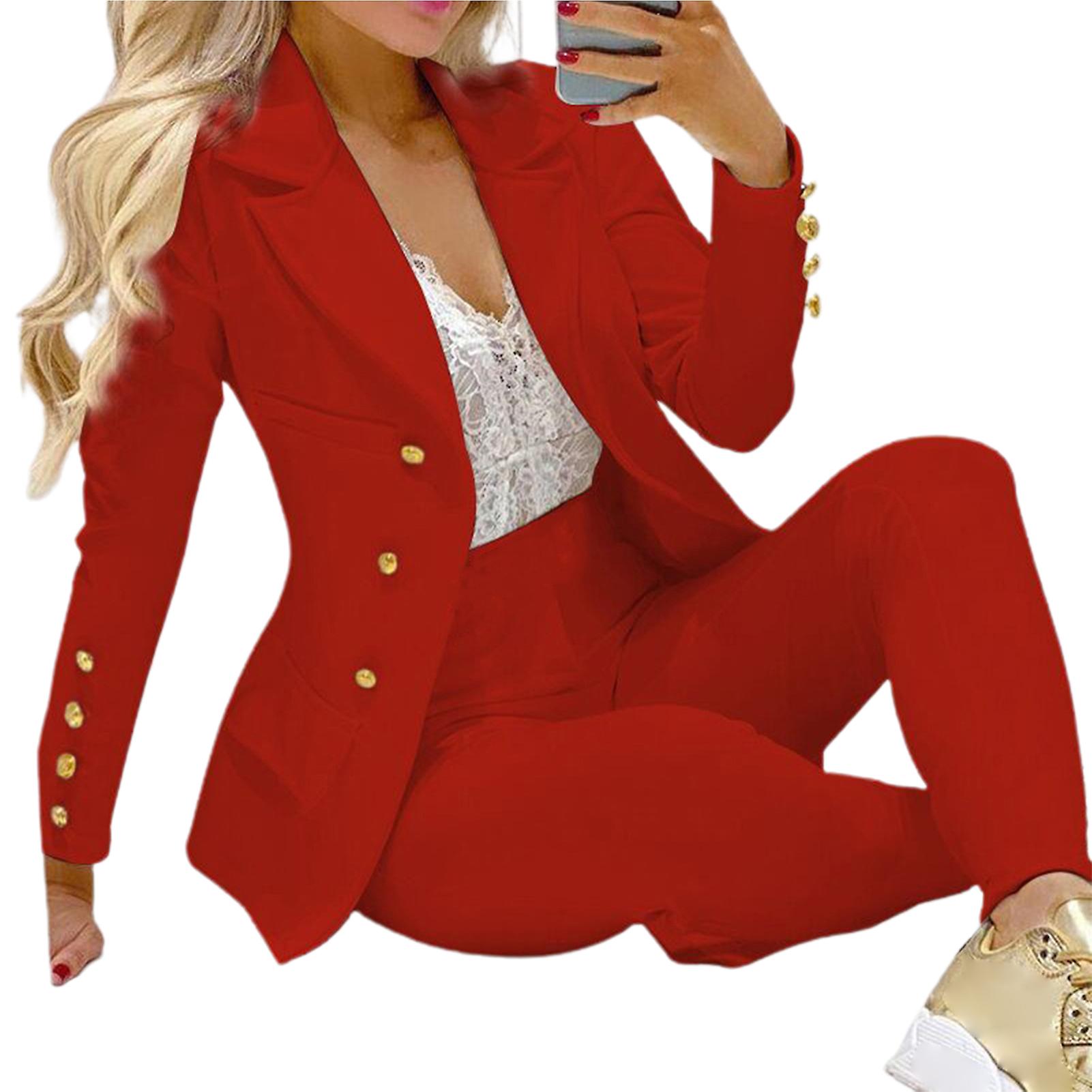 2 Pcs/Set Lady Business Suit Turn-down Collar Solid Color High Waist Single-breasted Ankle-banded Pants suit for Work
