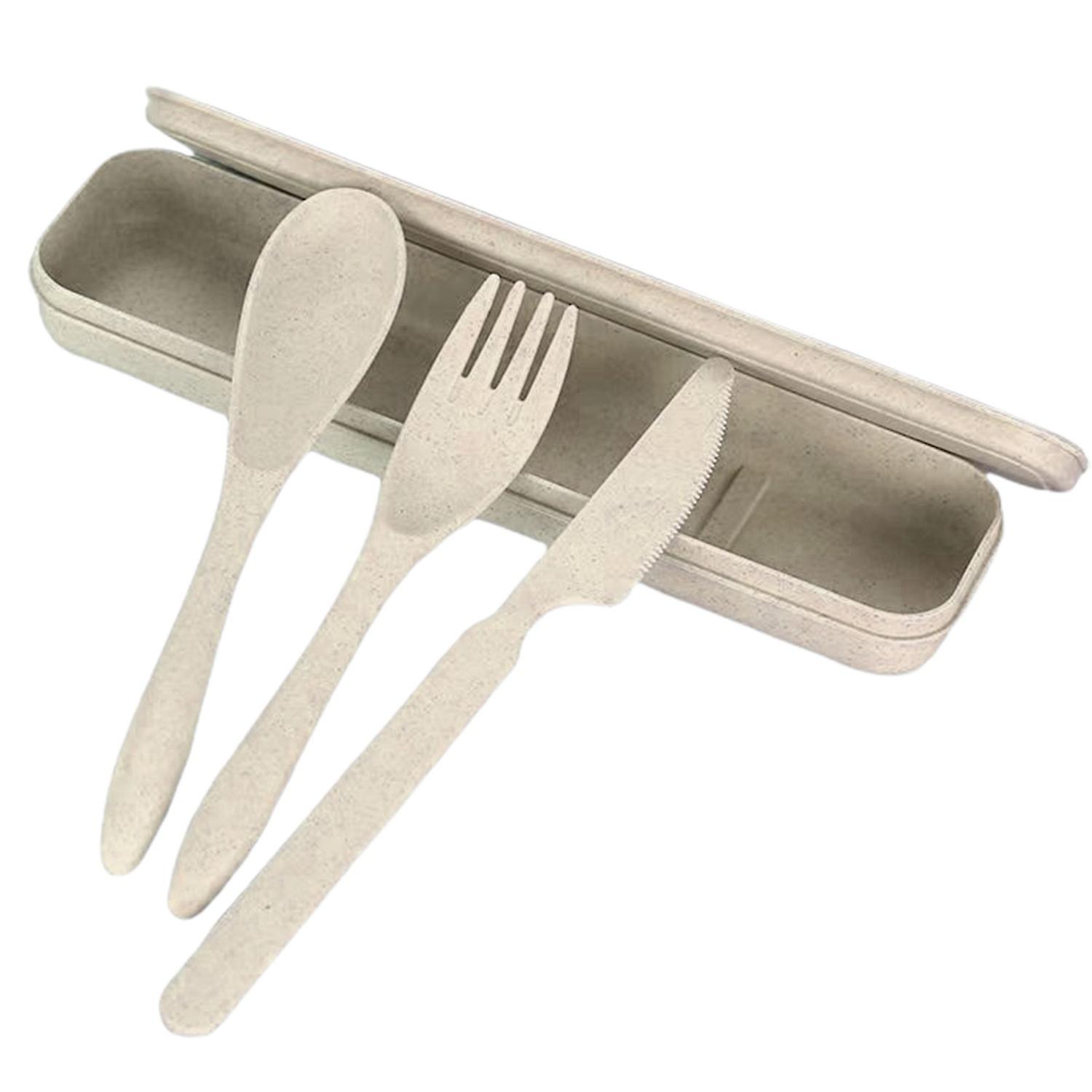 3Pcs Reusable Portable Cutlery Set with Storage Box Good Grip Plastic Kids Adult Spoon Fork Cutter F