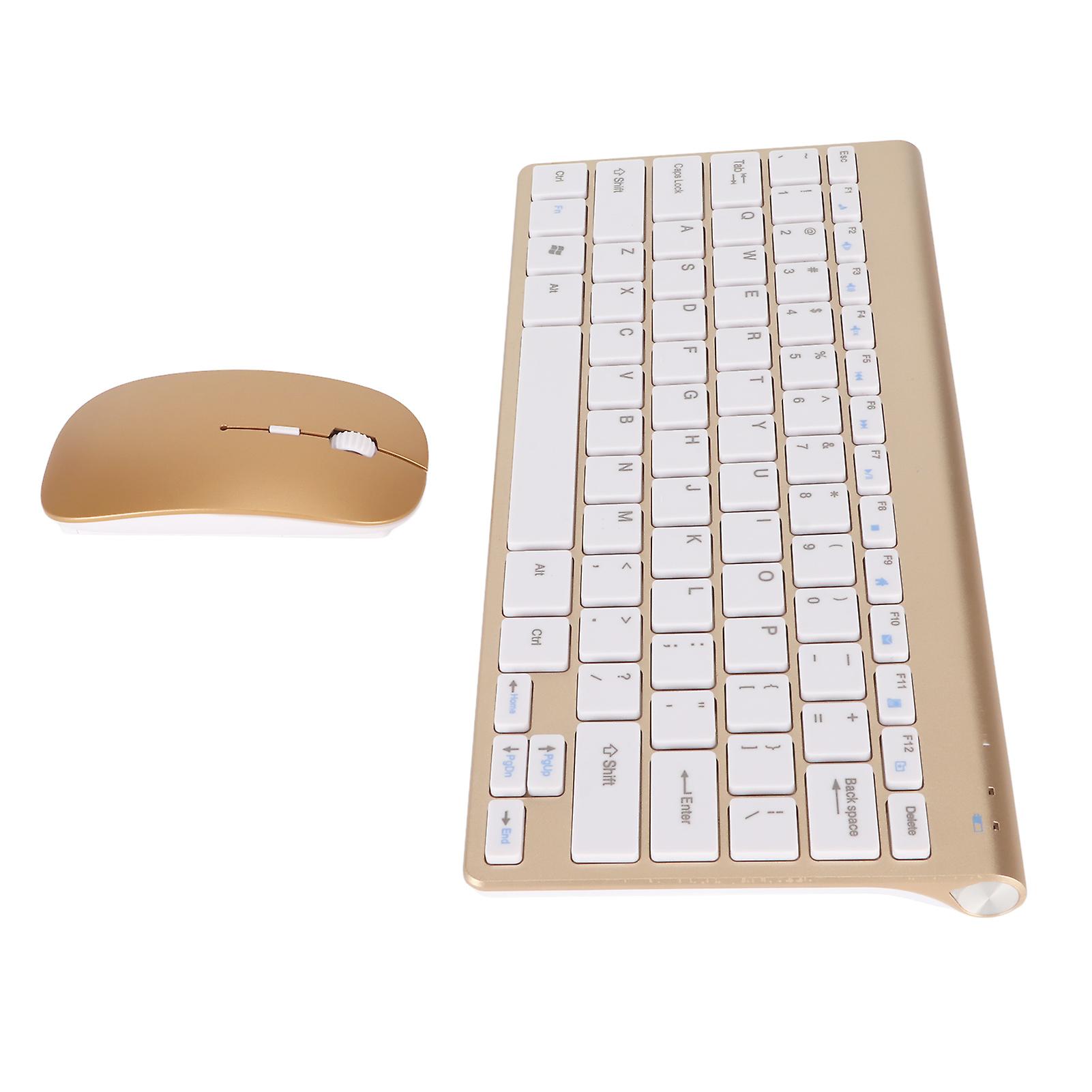 Smart Wireless Keyboard Mouse Kit Silent LED Indicator Waterproof Power Saving Compact Keyboard Mouse Set for Office Gold 