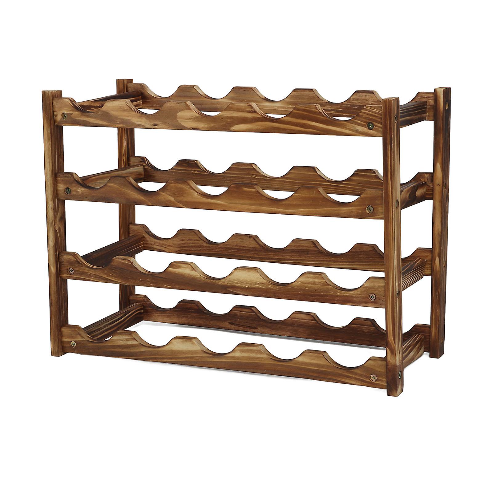 Wine Rack Pine Wood Wine Bottle Storage Shelf Display Organizer Decor for Countertop Home 4 Layer 20 Bottles Capacity 