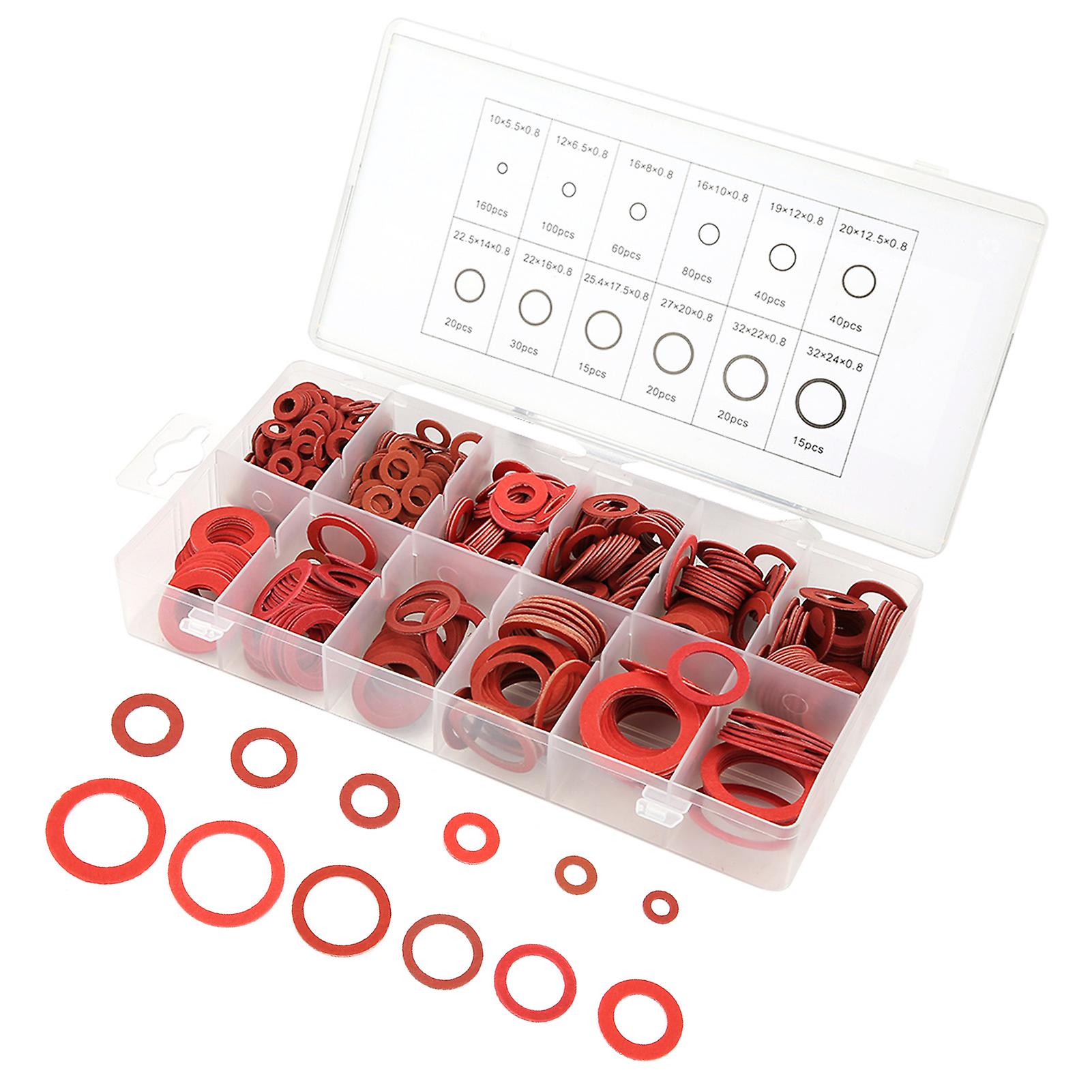 600pcs Red Steel Paper Insulation Washers Set 12 Sizes Kit