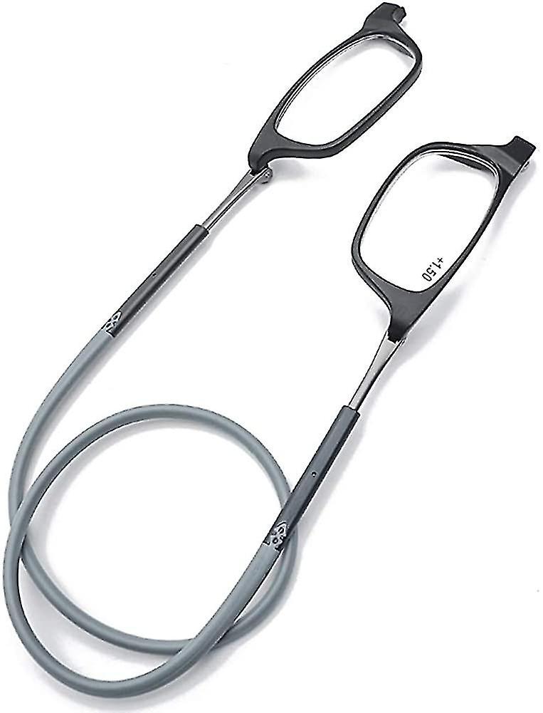 Magnetic Hanging Neck Glasses Portable Foldable Tr90 Reading Glasses For Men Women(grey-250°)