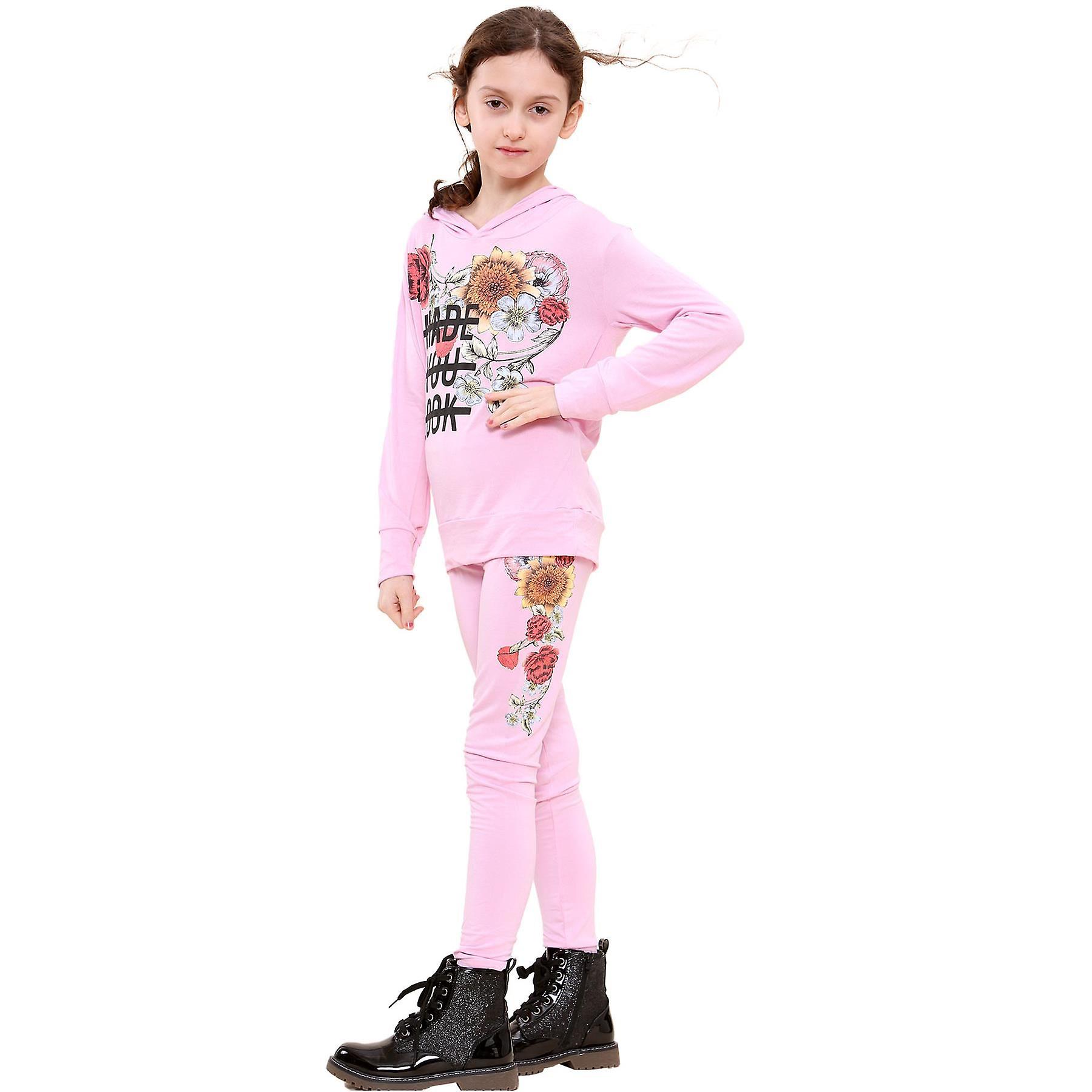 Girls Made You Look Print Baby Pink Hooded Top & Legging Set
