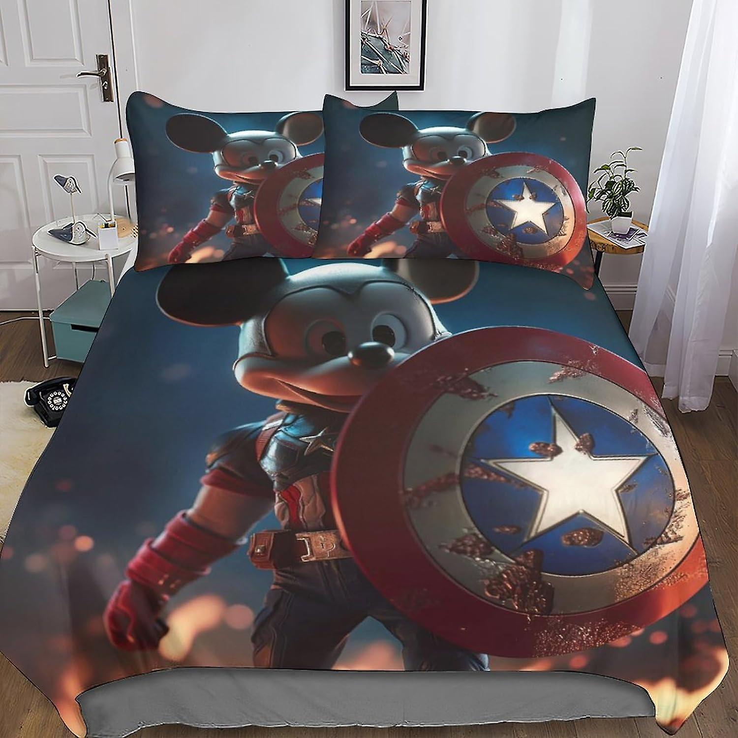 DSJackson Mickey Mouse Premium Hidden Zipper Closure Duvet Cover Set - Vibrant 3D Print Microfiber Cartoon Bedding, Complete 3-Piece Set with Pillowca