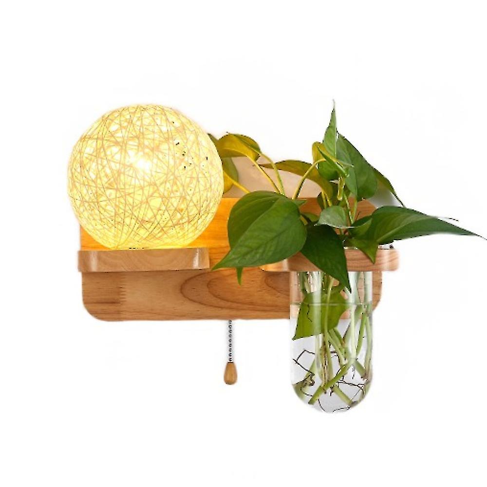 Interior Solid Wood Wall Lamp, Creative Minimalist Modern Style Rattan Spherical Lampshade,